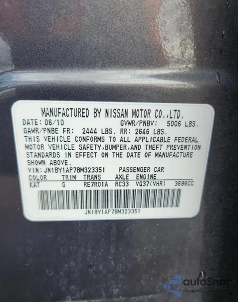 2011 Infiniti M37 from USA, damaged, VIN JN1BY1AP7BM323351